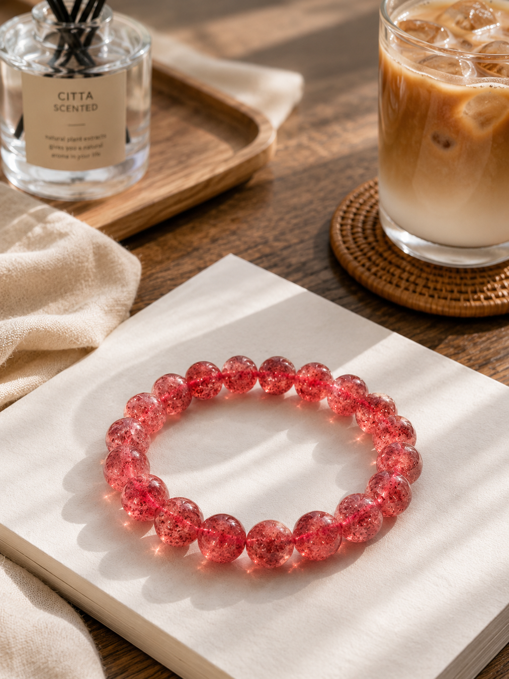 [High-Grade] Strawberry Quartz Healing Crystal Bracelet