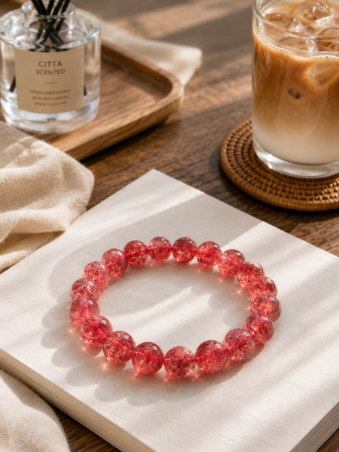 [High-Grade] Strawberry Quartz Healing Crystal Bracelet