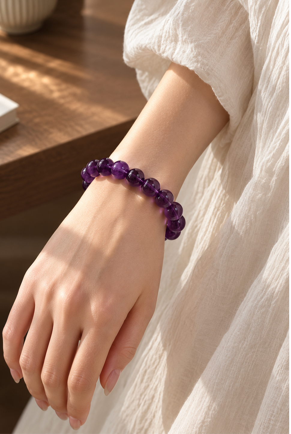 Uruguay Amethyst Healing Crystal Bracelet | Crown & Third Eye Chakra Stones 11 mm