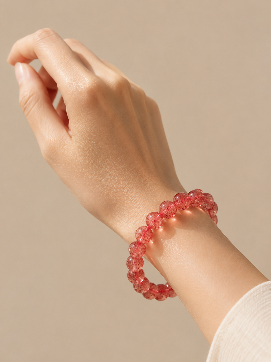 [High-Grade] Strawberry Quartz Healing Crystal Bracelet