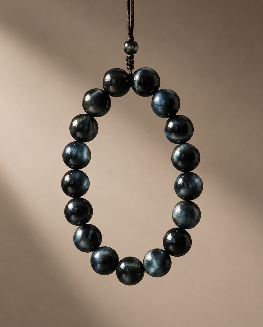 [High-Grade] 12mm Deep Space Blue Tiger’s Eye Healing Crystal Bracelet