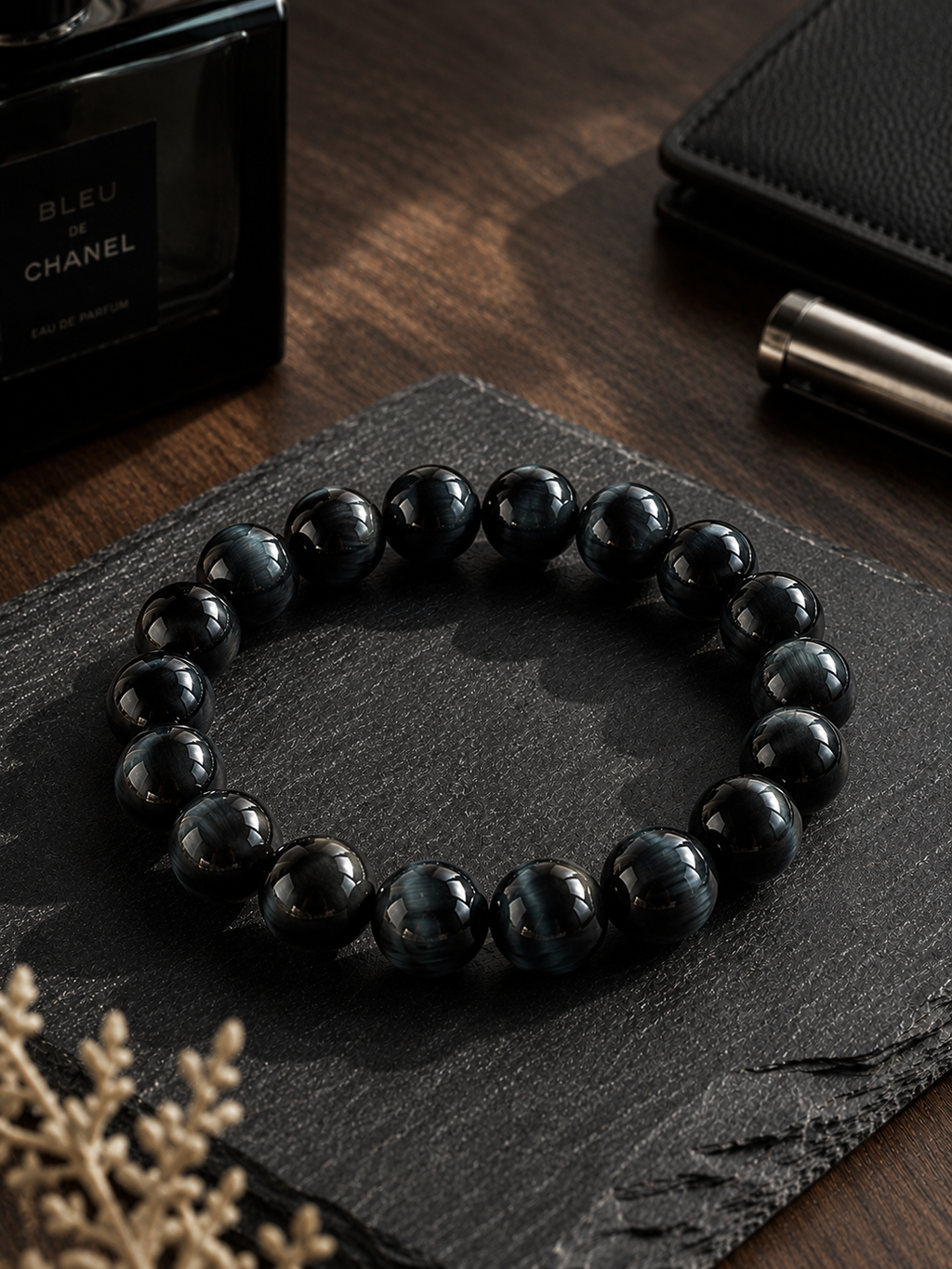 [High-Grade] 12mm Deep Space Blue Tiger’s Eye Healing Crystal Bracelet