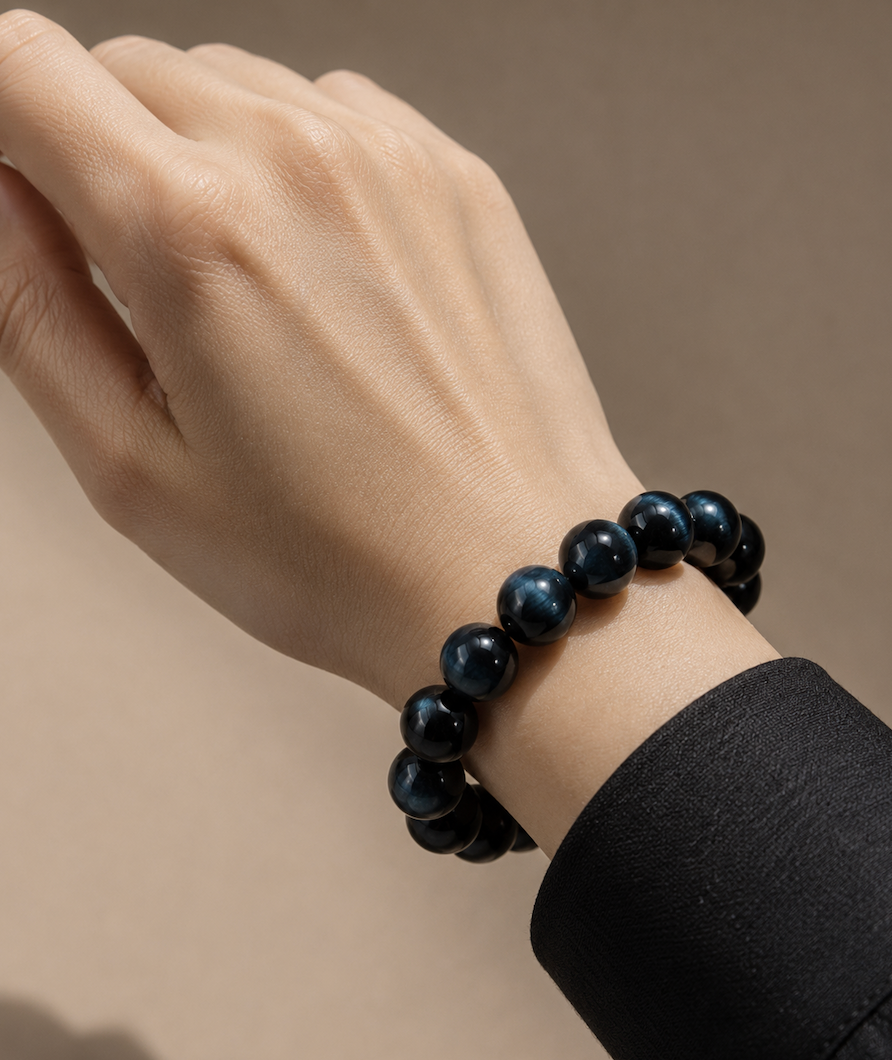 [High-Grade] 12mm Deep Space Blue Tiger’s Eye Healing Crystal Bracelet
