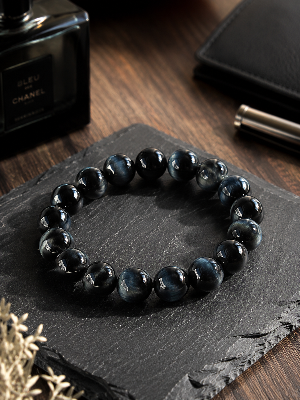 [High-Grade] 12mm Deep Space Blue Tiger’s Eye Healing Crystal Bracelet