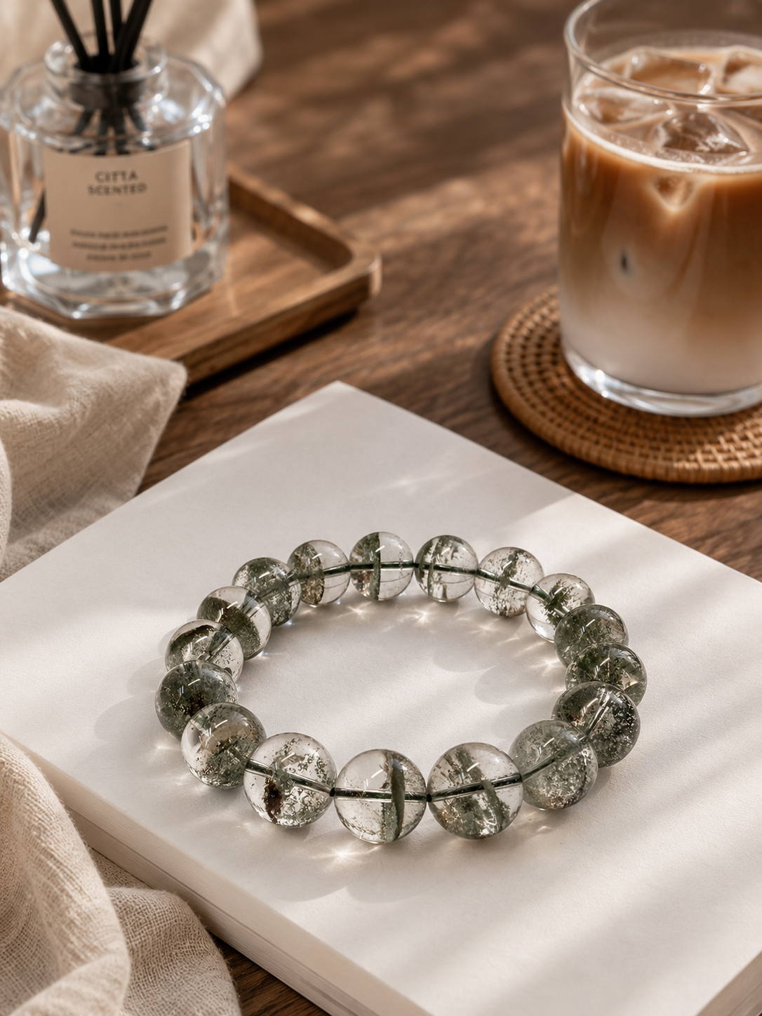 [High-Grade] Ice-Clear Green Phantom Quartz Bracelet