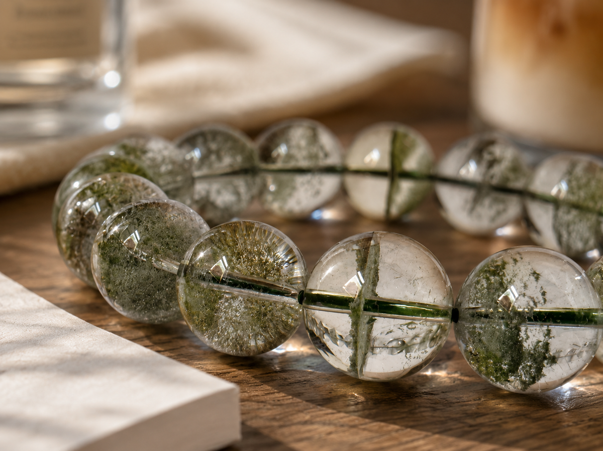 [High-Grade] Ice-Clear Green Phantom Quartz Bracelet