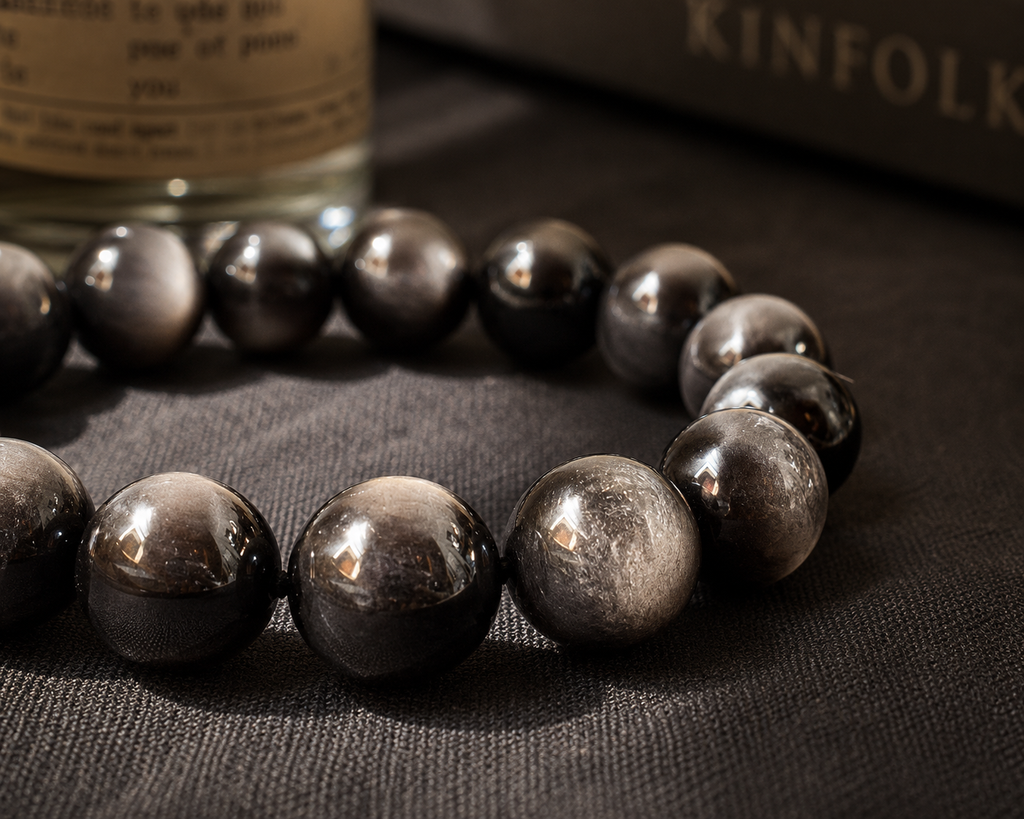12mm Silver Sheen Obsidian Healing Crystal Bracelet