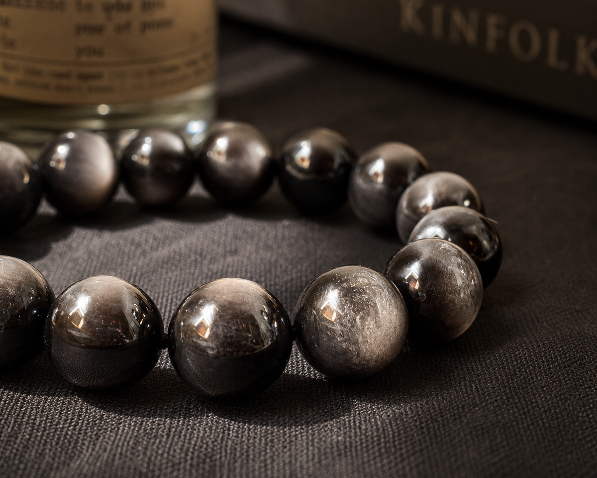 12mm Silver Sheen Obsidian Healing Crystal Bracelet