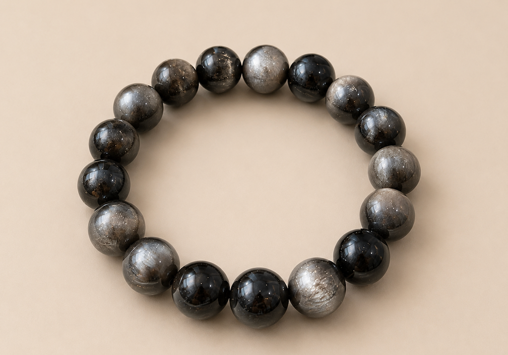 12mm Silver Sheen Obsidian Healing Crystal Bracelet
