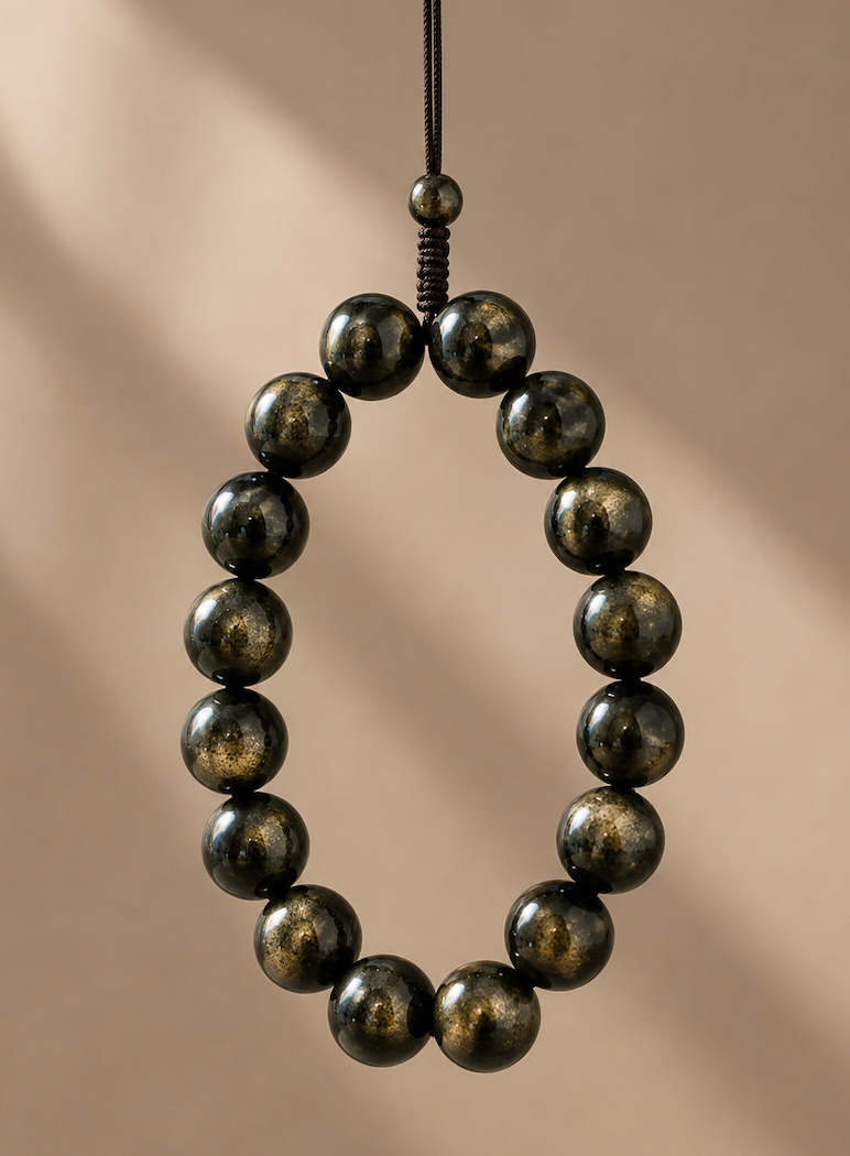 [High-Grade] 14mm Gold Sheen Obsidian Healing Crystal Bracelet