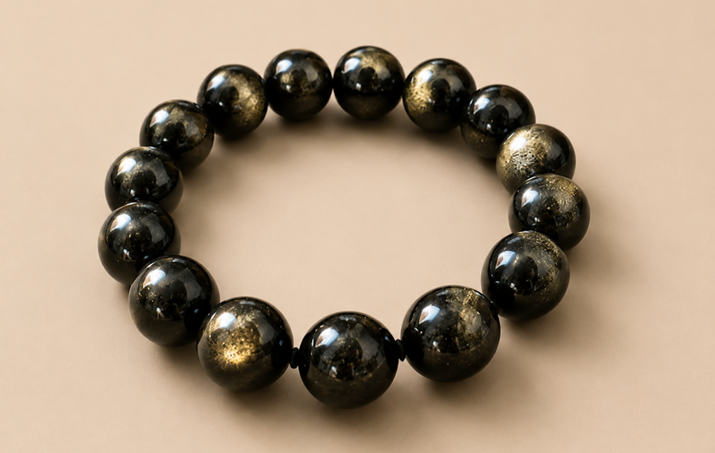 [High-Grade] 14mm Gold Sheen Obsidian Healing Crystal Bracelet