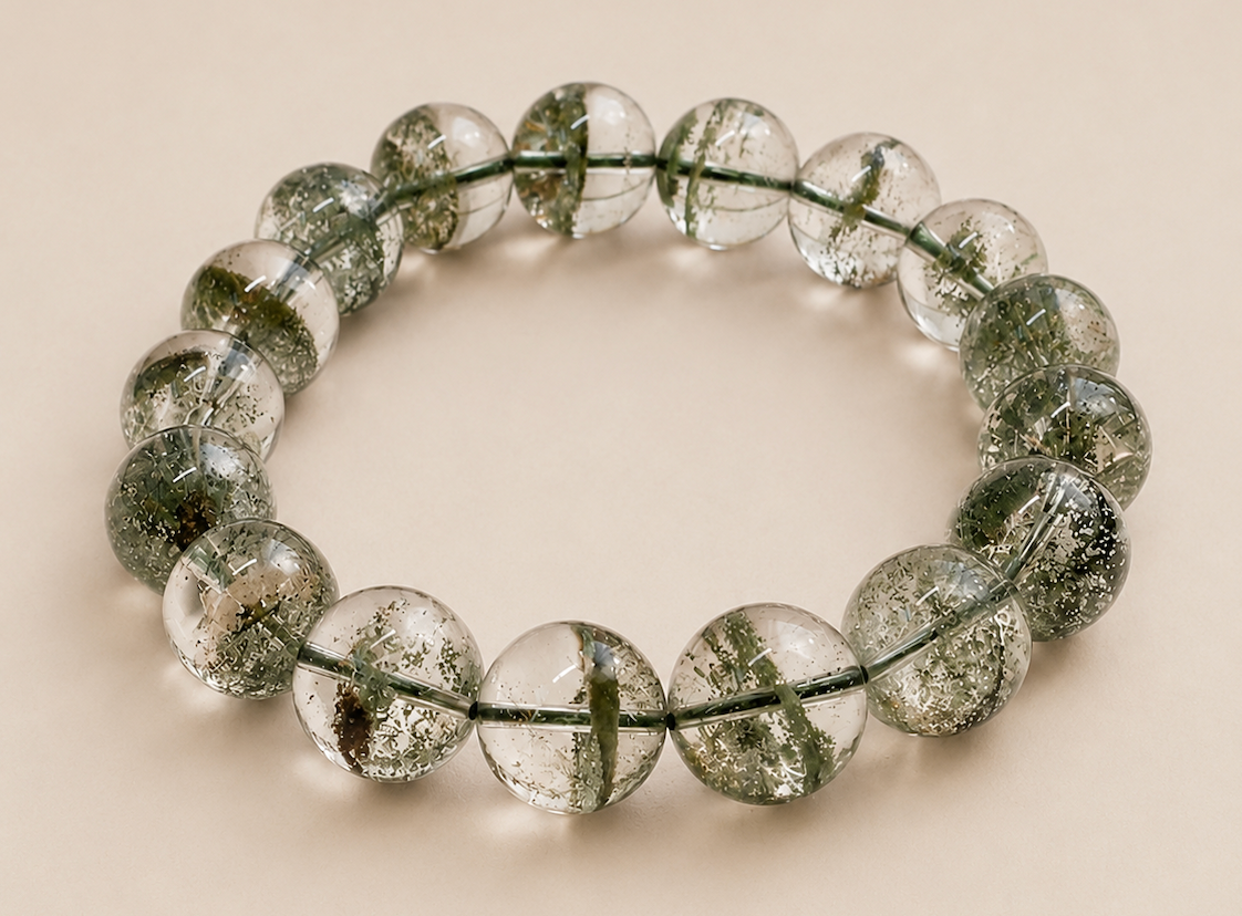 [High-Grade] Ice-Clear Green Phantom Quartz Bracelet