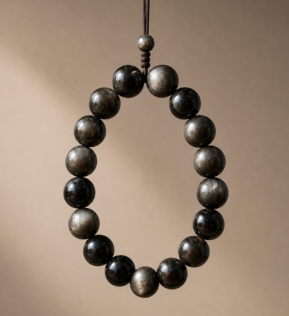 12mm Silver Sheen Obsidian Healing Crystal Bracelet