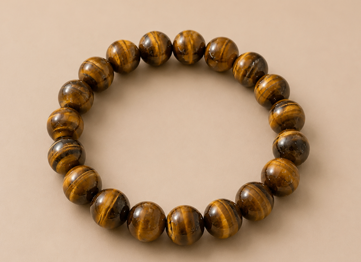 [High-Grade] 12mm Silk Yellow Tiger’s Eye Healing Crystal Bracelet
