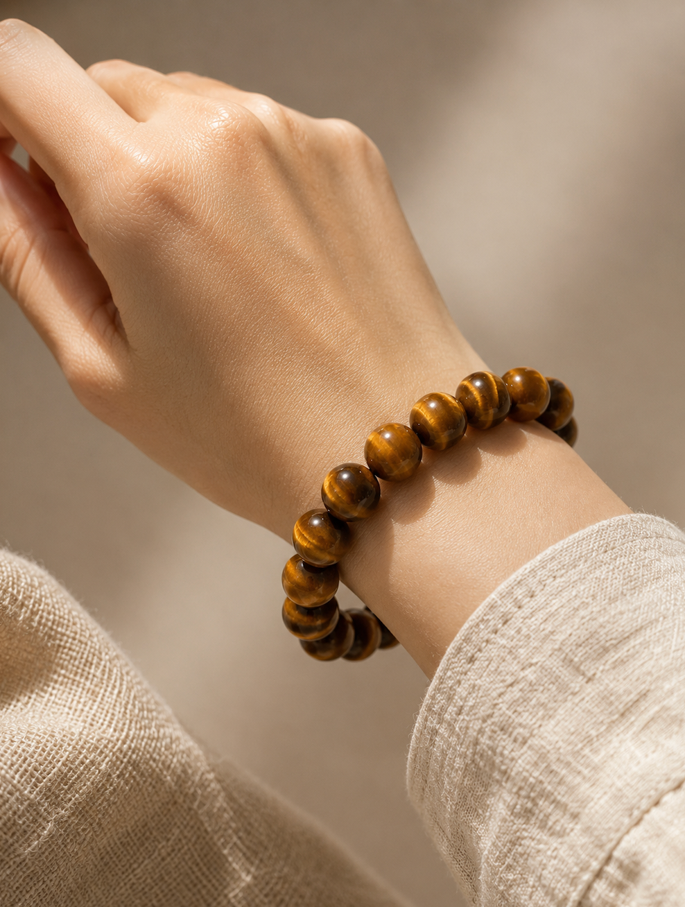 [High-Grade] 12mm Silk Yellow Tiger’s Eye Healing Crystal Bracelet