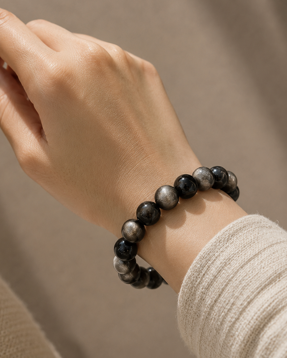 12mm Silver Sheen Obsidian Healing Crystal Bracelet