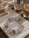 [Exclusive Design] "Moonlit Violet Fog" 14mm Calming Crystal Bracelet | Lavender Amethyst & Clear Quartz