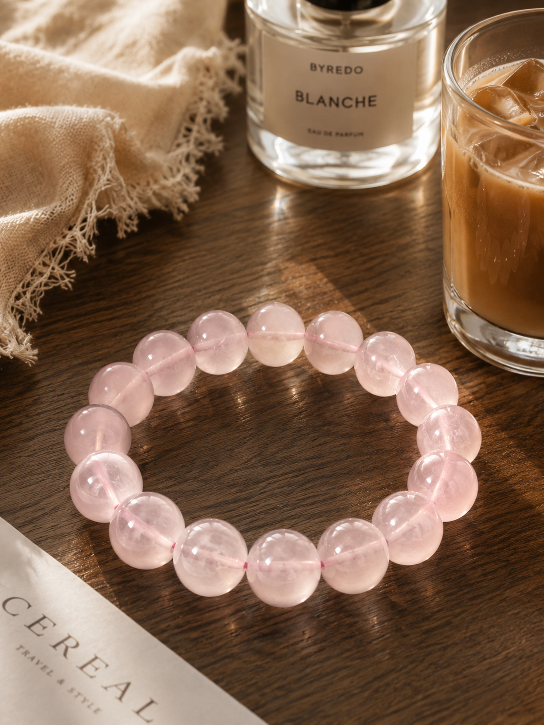 [High-Grade] 13mm Silky Pink Rose Quartz Healing Crystal Bracelet