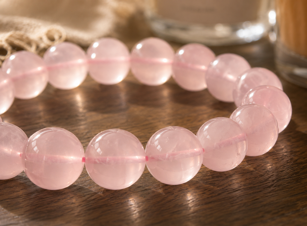 [High-Grade] 13mm Silky Pink Rose Quartz Healing Crystal Bracelet