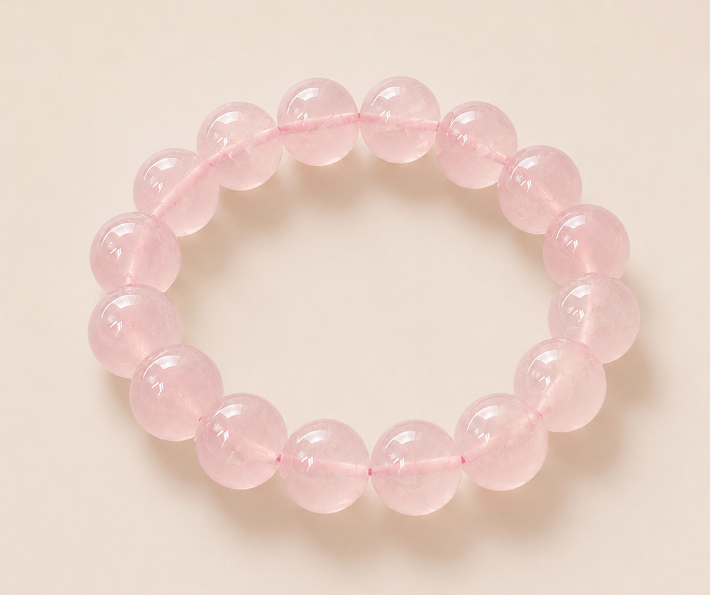 [High-Grade] 13mm Silky Pink Rose Quartz Healing Crystal Bracelet