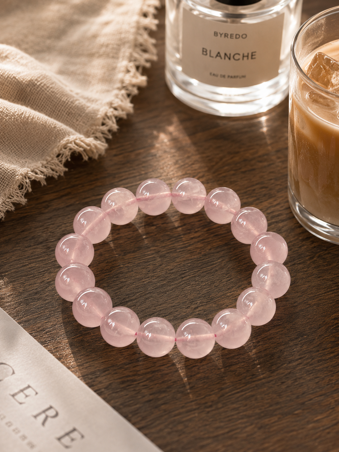 [High-Grade] 13mm Silky Pink Rose Quartz Healing Crystal Bracelet