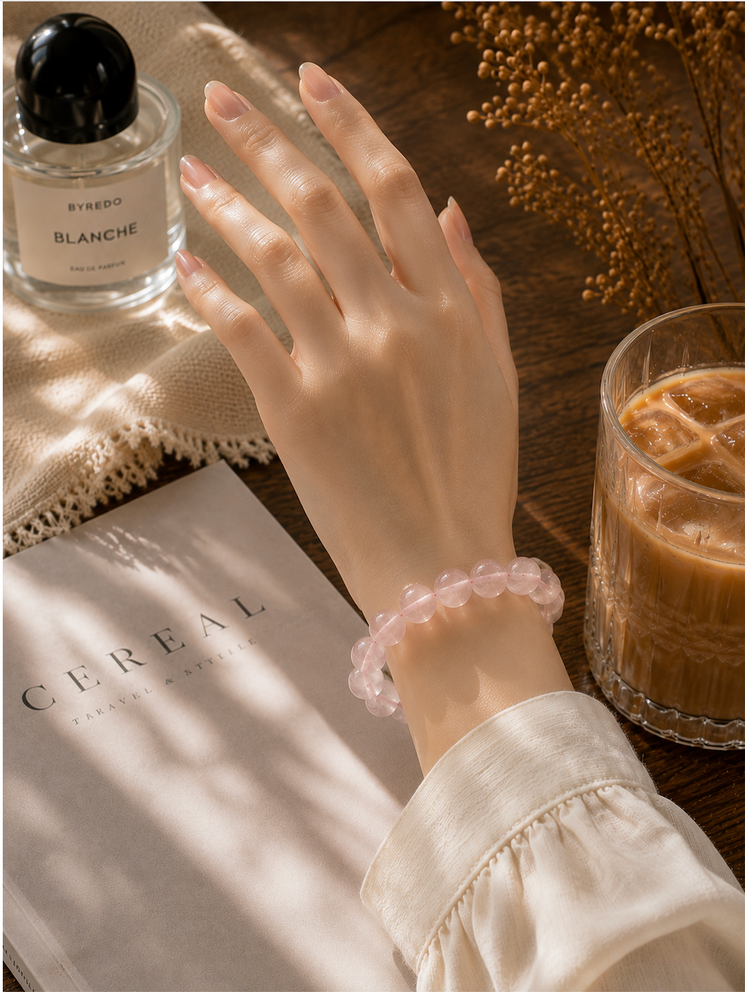 [High-Grade] 13mm Silky Pink Rose Quartz Healing Crystal Bracelet