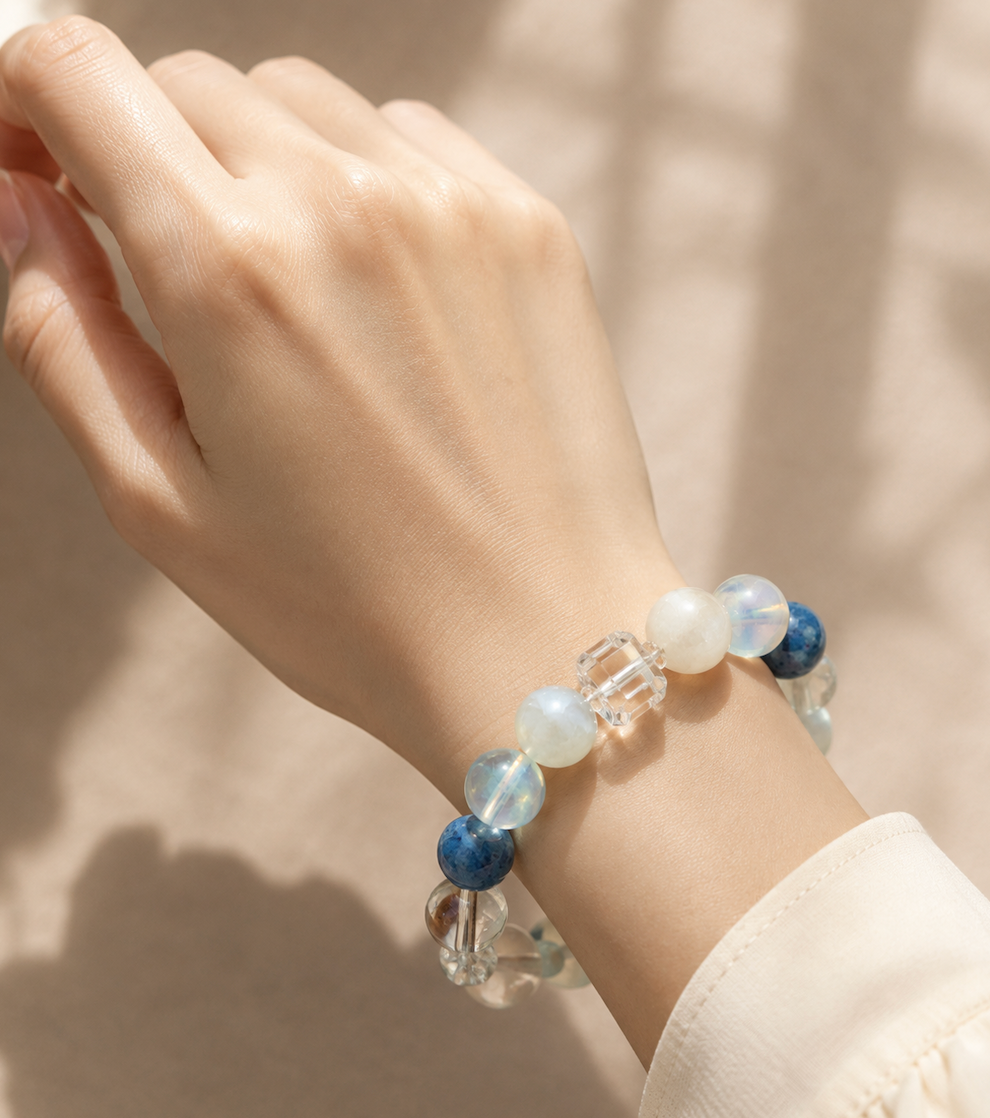 Asymmetric Geometric Crystal Bracelet | Kyanite, Moonstone & Clear Quartz