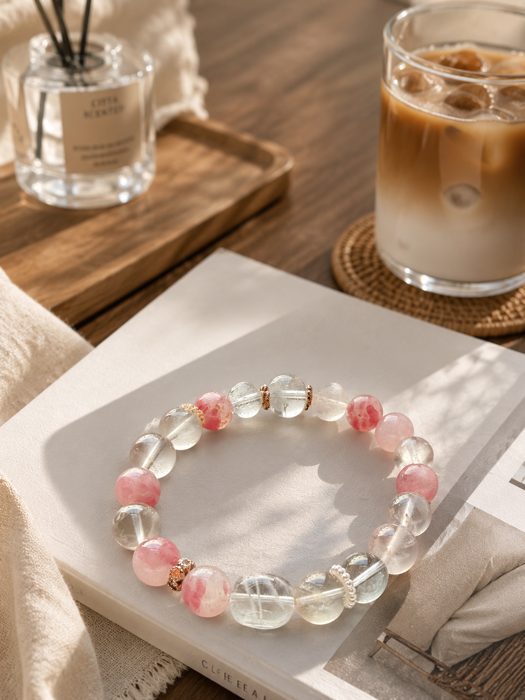 Natural Strawberry Quartz & Clear Quartz Bracelet