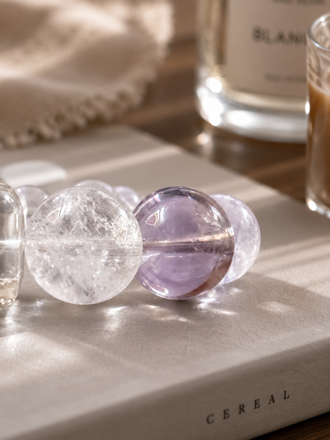 [Exclusive Design] "Moonlit Violet Fog" 14mm Calming Crystal Bracelet | Lavender Amethyst & Clear Quartz