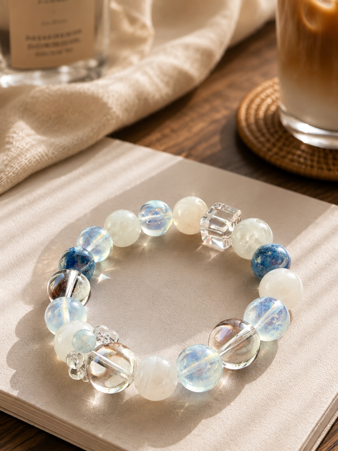 Asymmetric Geometric Crystal Bracelet | Kyanite, Moonstone & Clear Quartz