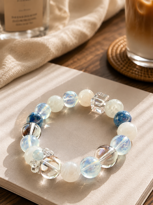 Asymmetric Geometric Crystal Bracelet | Kyanite, Moonstone & Clear Quartz