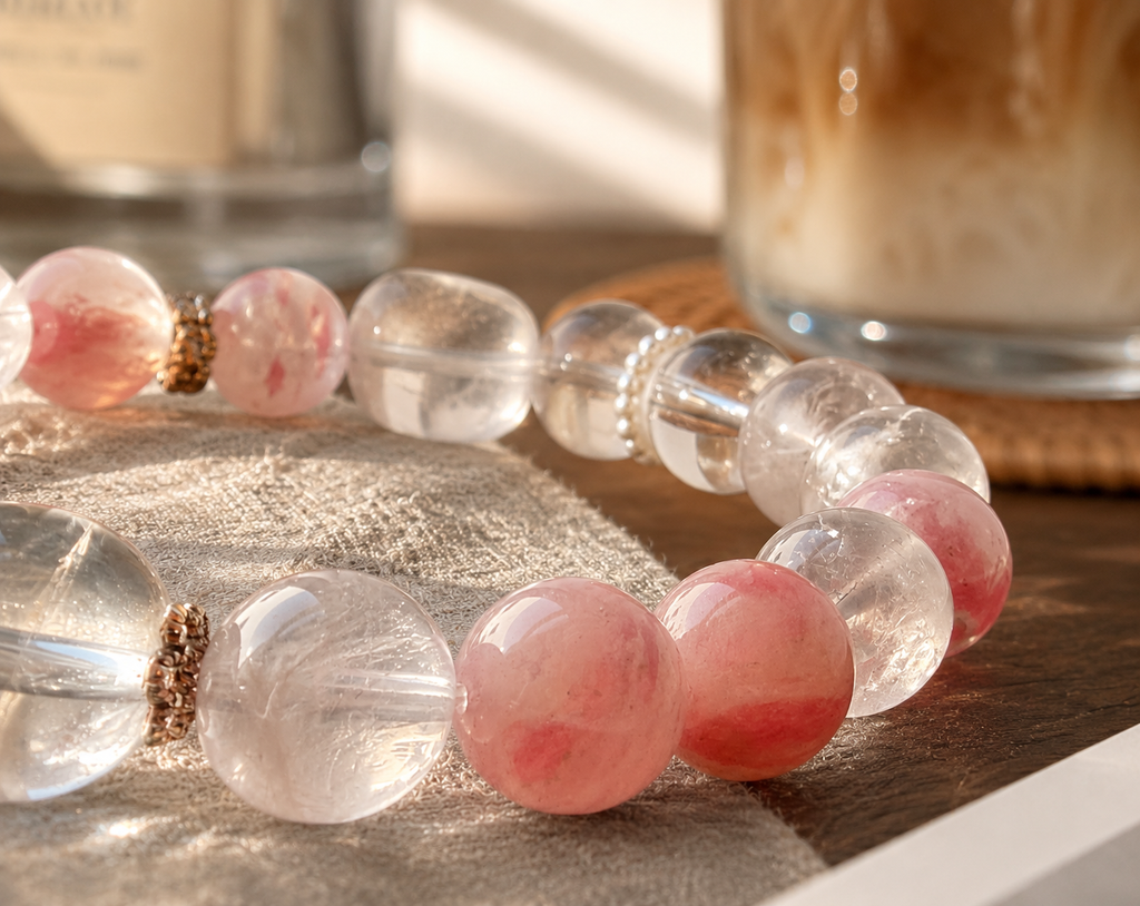 Natural Strawberry Quartz & Clear Quartz Bracelet