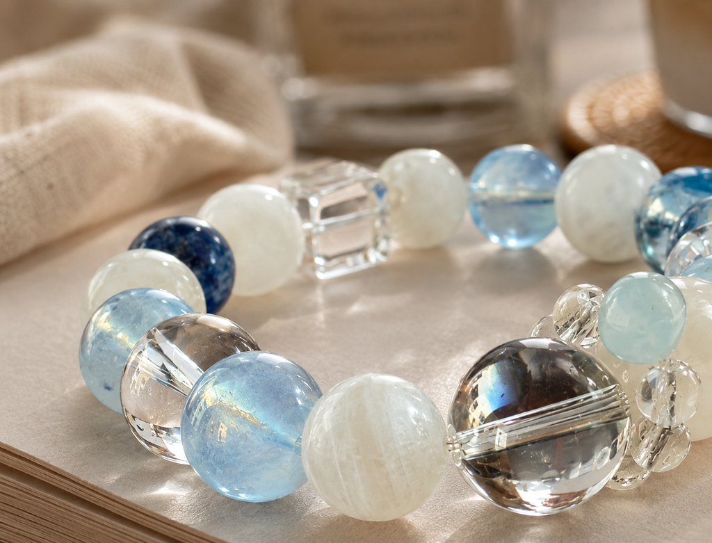Asymmetric Geometric Crystal Bracelet | Kyanite, Moonstone & Clear Quartz