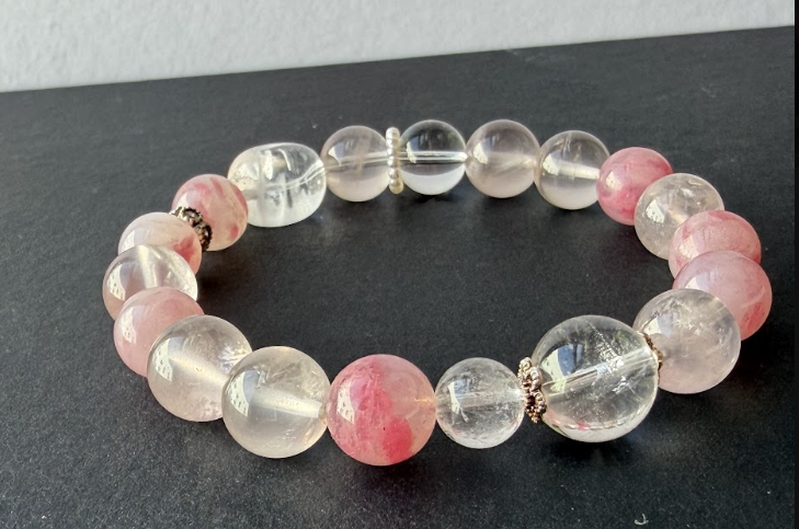 Natural Strawberry Quartz & Clear Quartz Bracelet
