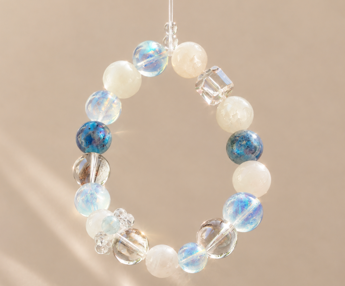 Asymmetric Geometric Crystal Bracelet | Kyanite, Moonstone & Clear Quartz