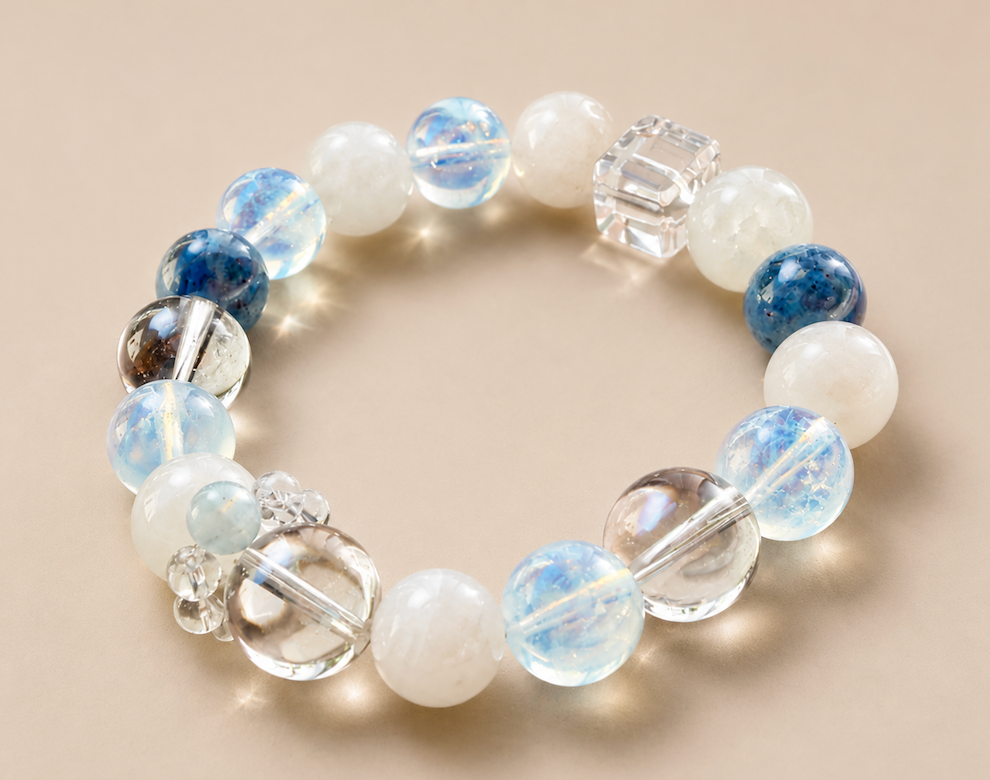 Asymmetric Geometric Crystal Bracelet | Kyanite, Moonstone & Clear Quartz