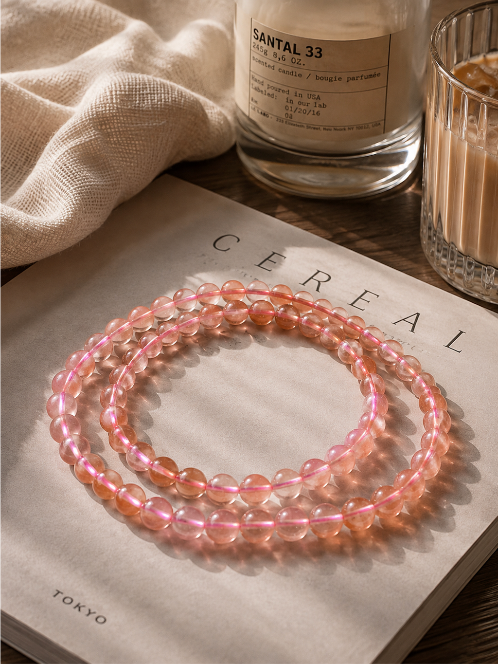 Pink Rutilated Quartz 3-Wrap Bracelet | Heart Chakra Healing & Affinity Stones