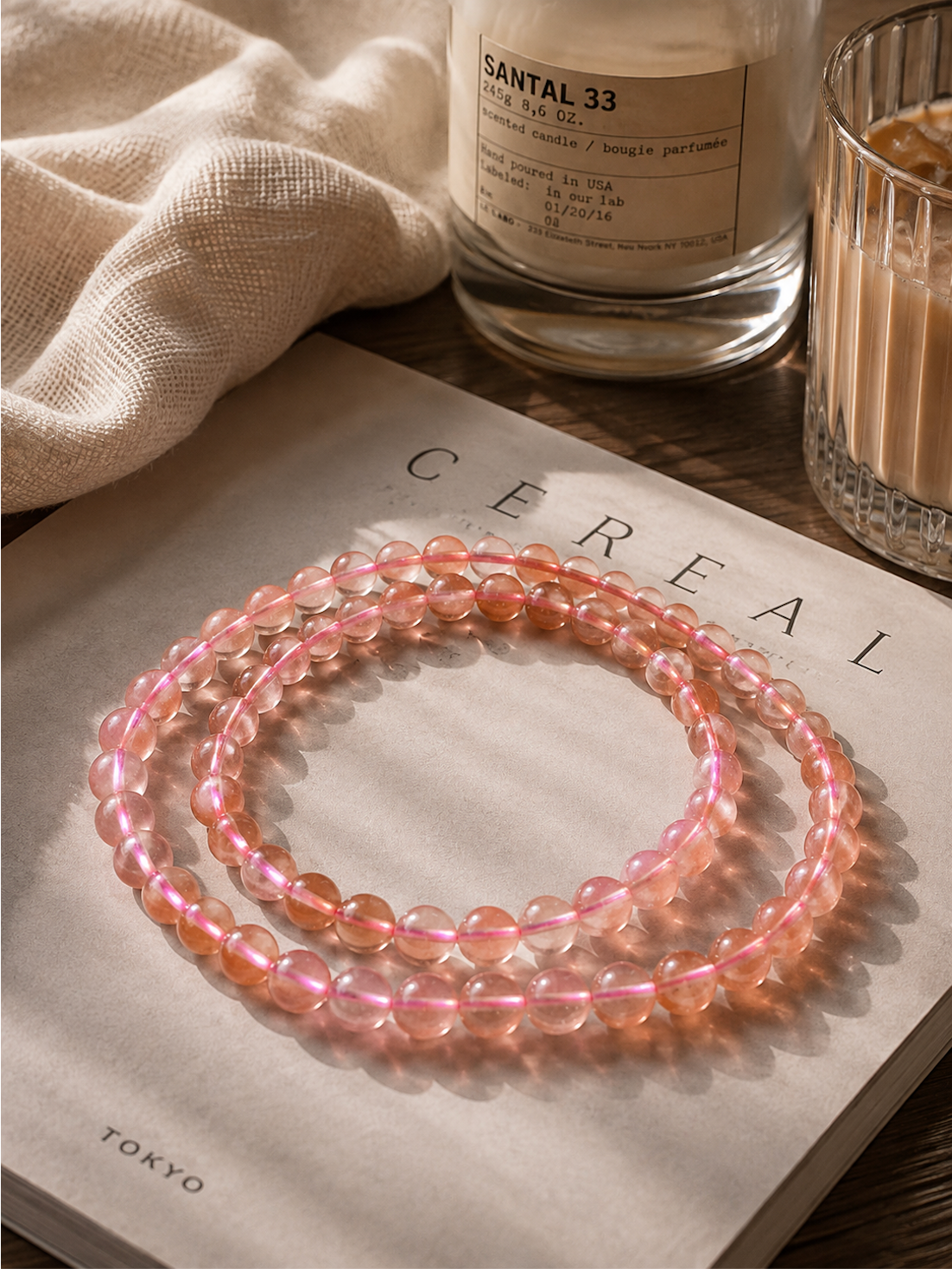 Pink Rutilated Quartz 3-Wrap Bracelet | Heart Chakra Healing & Affinity Stones