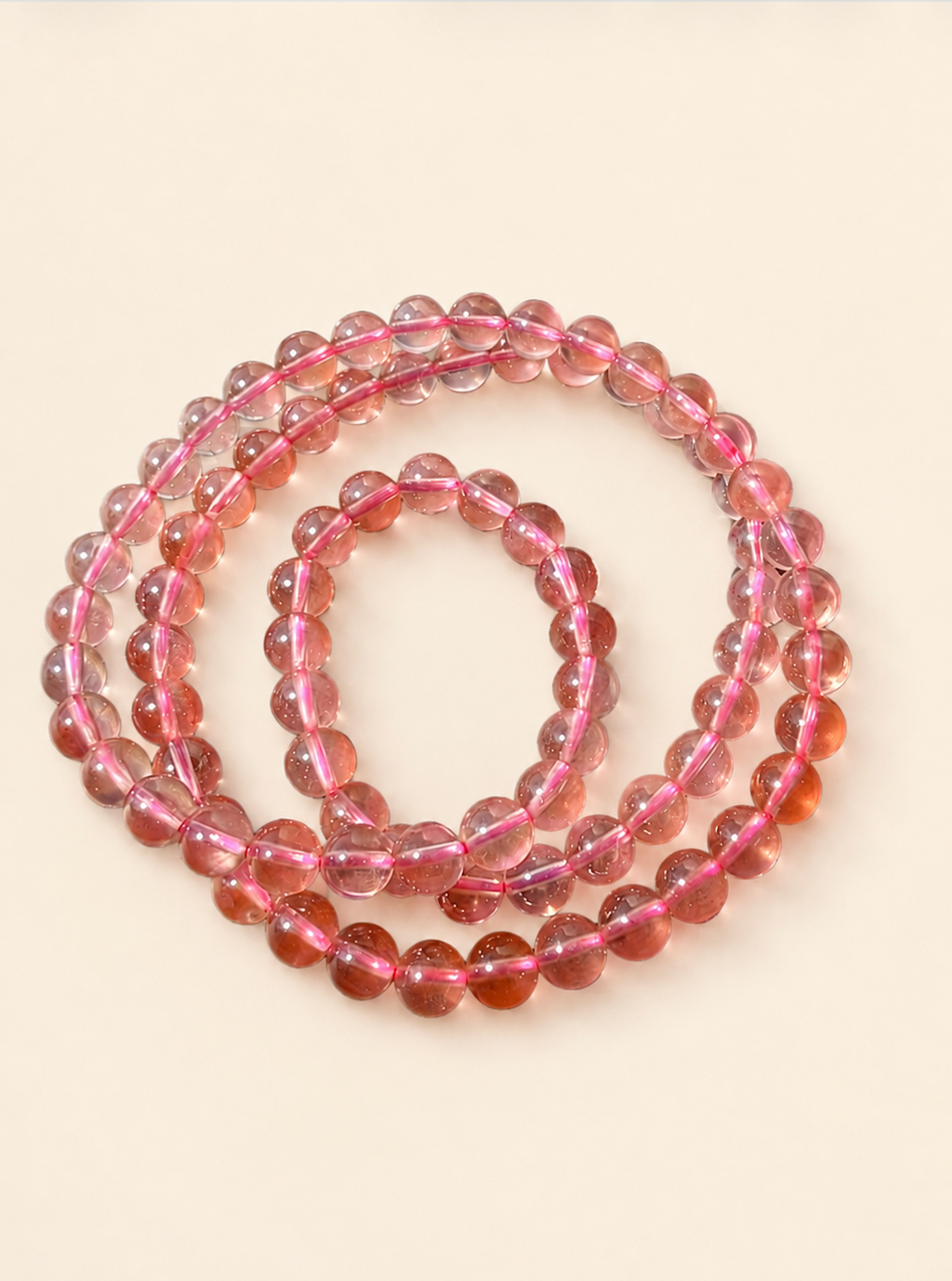 Pink Rutilated Quartz 3-Wrap Bracelet | Heart Chakra Healing & Affinity Stones