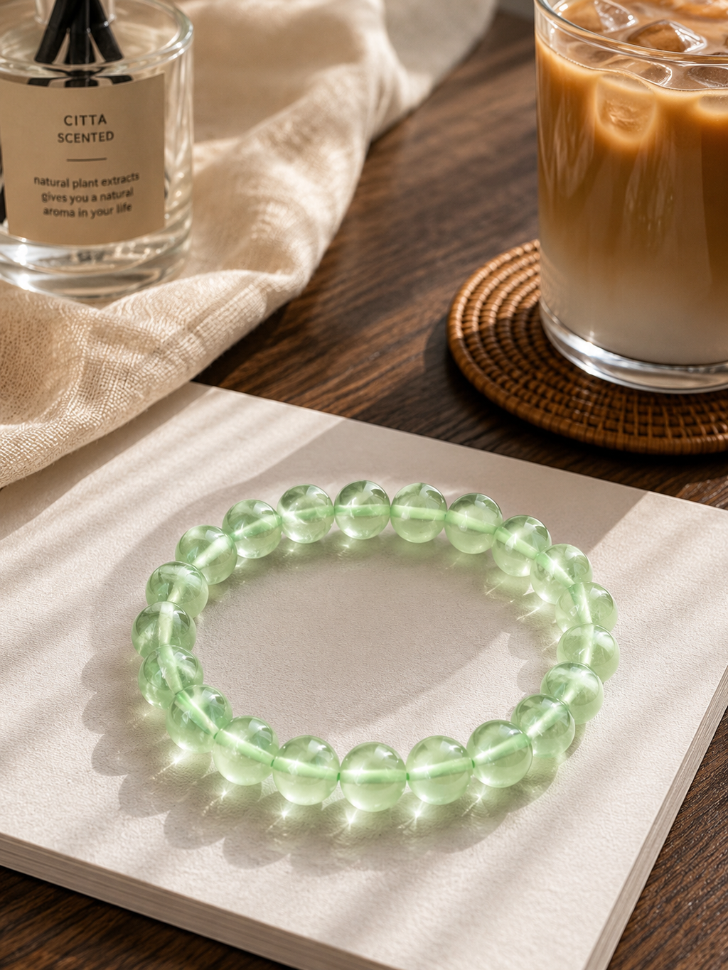 Natural Prehnite Gemstone Bracelet (8.5–9mm) | Heart Chakra Healing & Pure Wood Element Energy