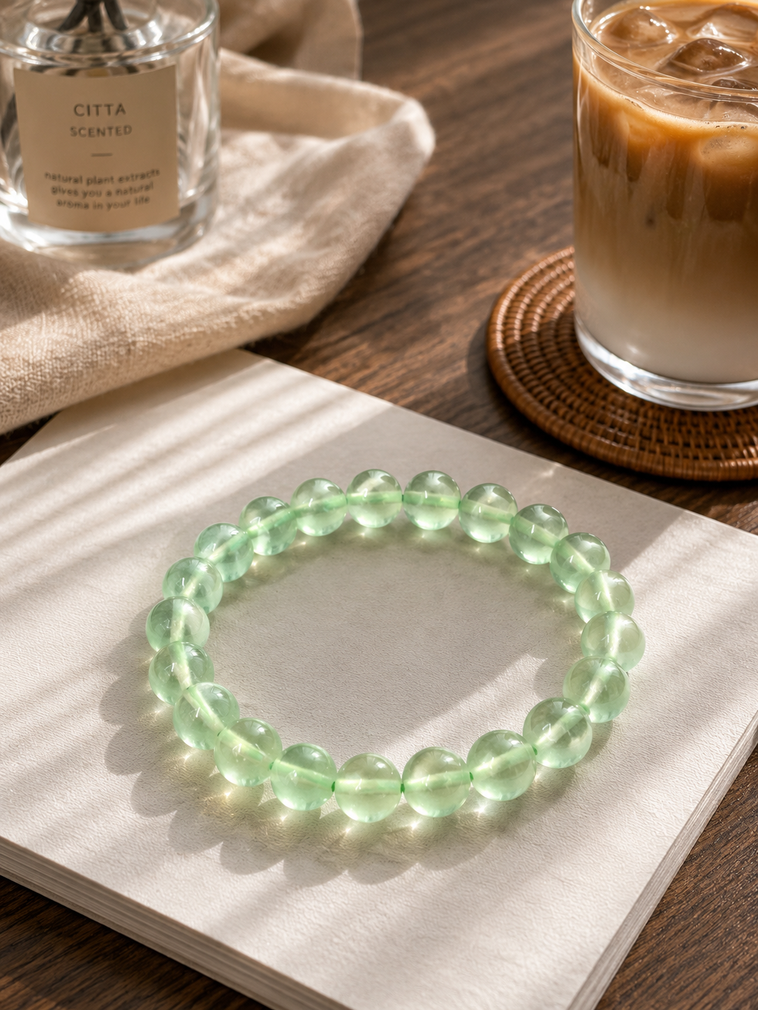 Natural Prehnite Gemstone Bracelet (8.5–9mm) | Heart Chakra Healing & Pure Wood Element Energy