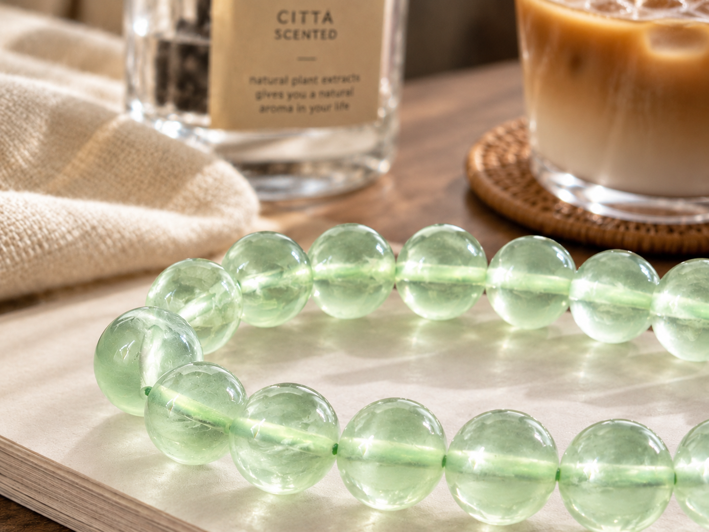 Natural Prehnite Gemstone Bracelet (8.5–9mm) | Heart Chakra Healing & Pure Wood Element Energy