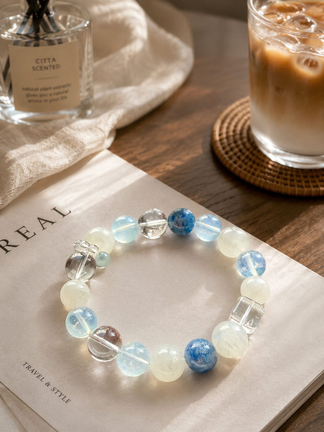 Asymmetric Geometric Crystal Bracelet | Kyanite, Moonstone & Clear Quartz